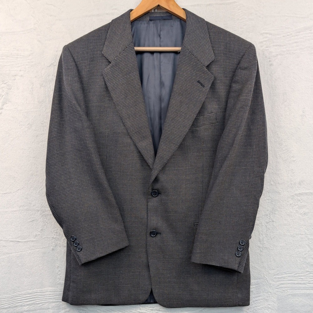 VTG Louis Roth Blazer Men's 40S Gray Wool Micro Check Tailored Dark Academia 90s